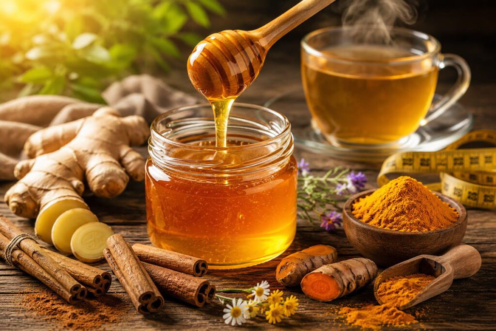 فواید عسل و دارچین و زنجبیل و زردچوبه